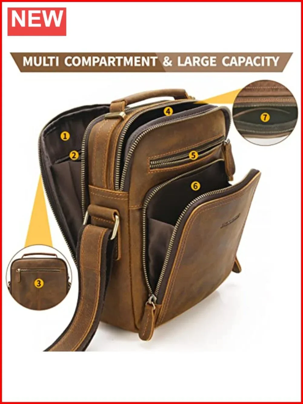 Men's Genuine Cowhide Leather Messenger Bag Crossbody Work Business Travel
